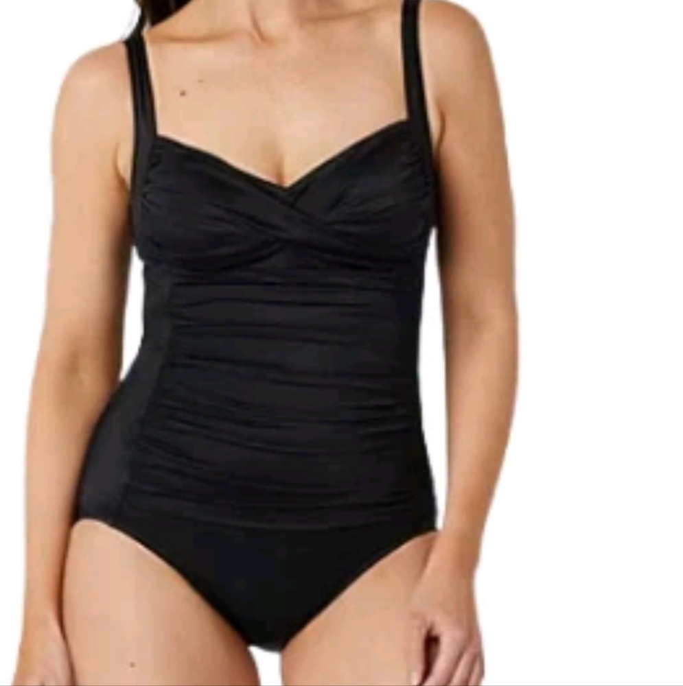 Trimshaper Black Ruched Swimsuit Size 14 NWT